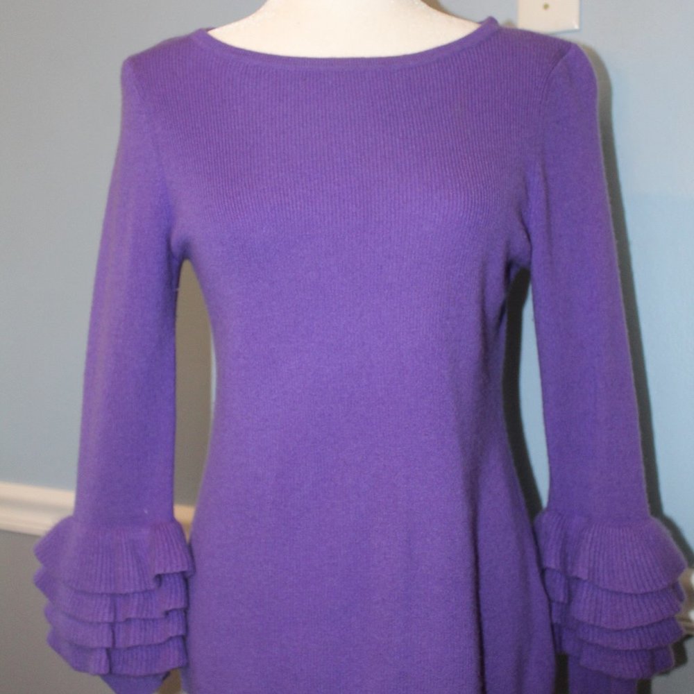 Charter Club Purple Ruffle-sleeve Cashmere Sweater